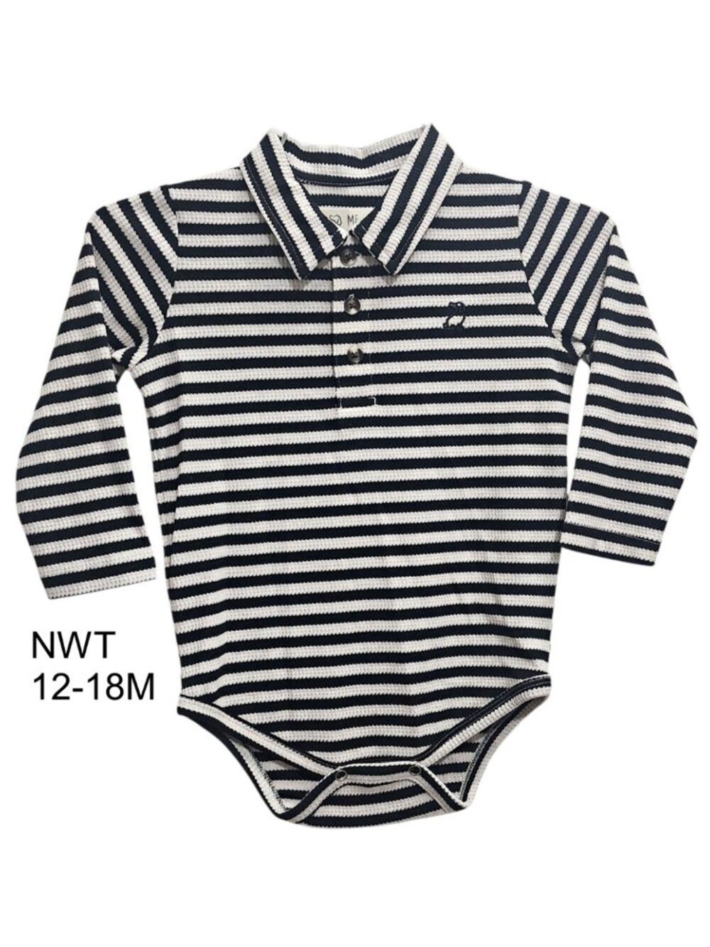 NWT - ME & HENRY Collared Long Sleeve Bodysuit Navy & White stripe - Size 12/18m